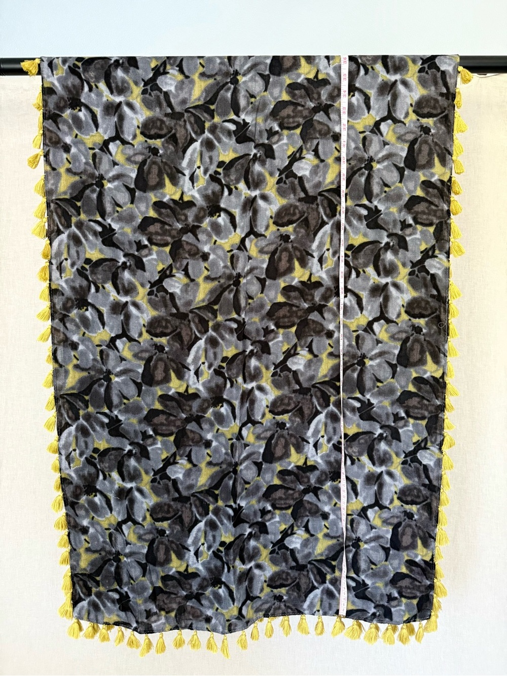 J.Crew | Floral Scarf Blue Gray Chartreuse Tassel Wrap - Picture 6 of 9